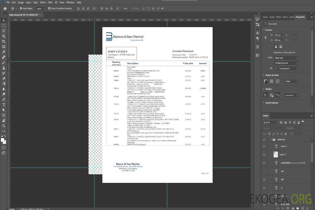 Relevé bancaire de Saint-Marin Banca di San Marino template Relevé bancaire de Saint-Marin Banca di San Marino template